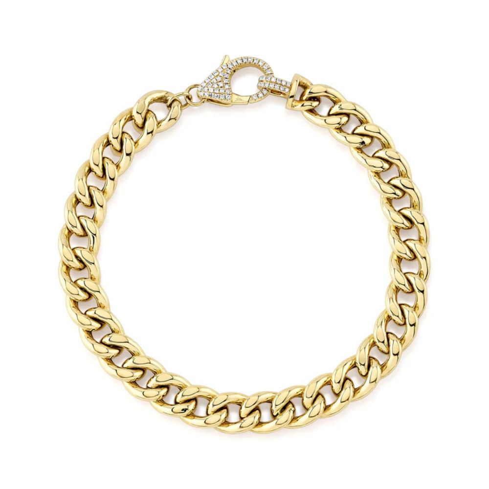 14k Yellow Gold Pavé Diamond Curb Chain Bracelet